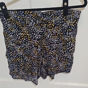 LOFT High Waist Black and Yellow Patterned Shorts
